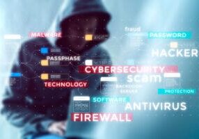 Metaverse cybersecurity cybercrime internet scam, businessman crypto currency investment digital network technology computer virus attack protection, identity privacy data hacking antivirus shield